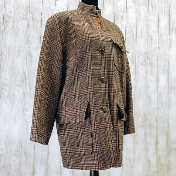 Rare Harve Bernard Ladies Retro Flannel Long Brown Wool Japanese Collar Coat 12 - Picture 7 of 14